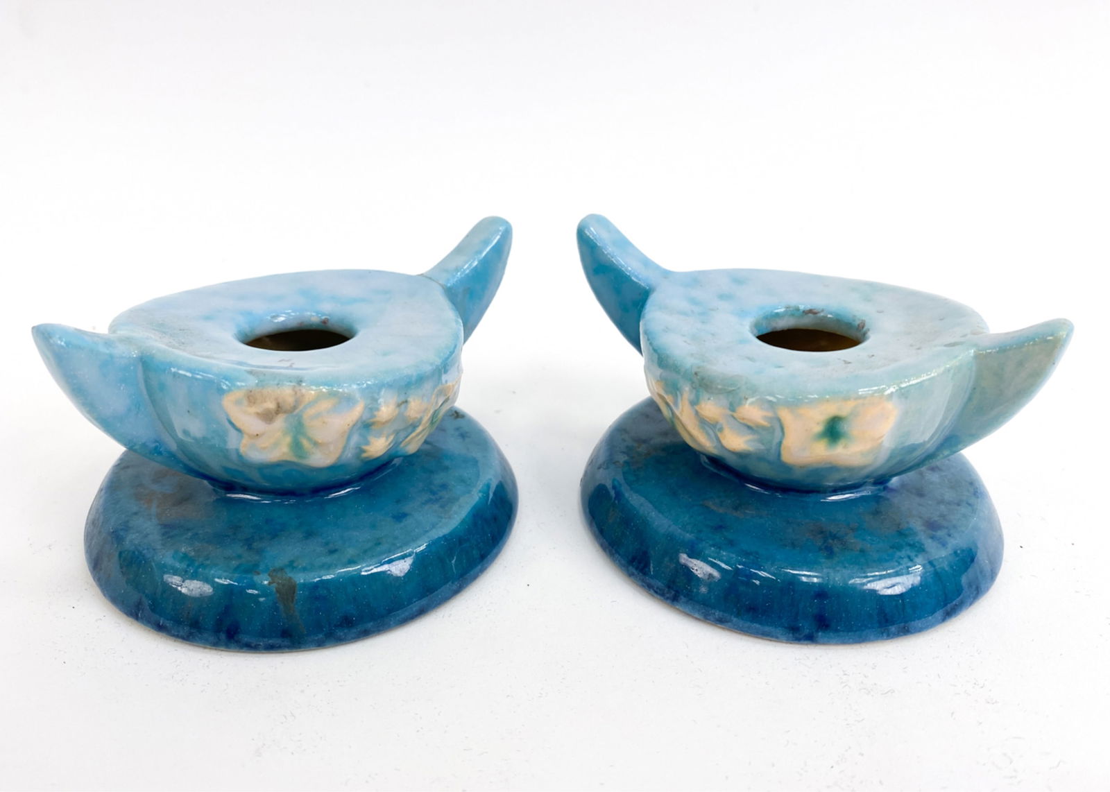 PAIR OF ROSEVILLE POTTERY CANDLESTICKS C.1948 (1 of 11)