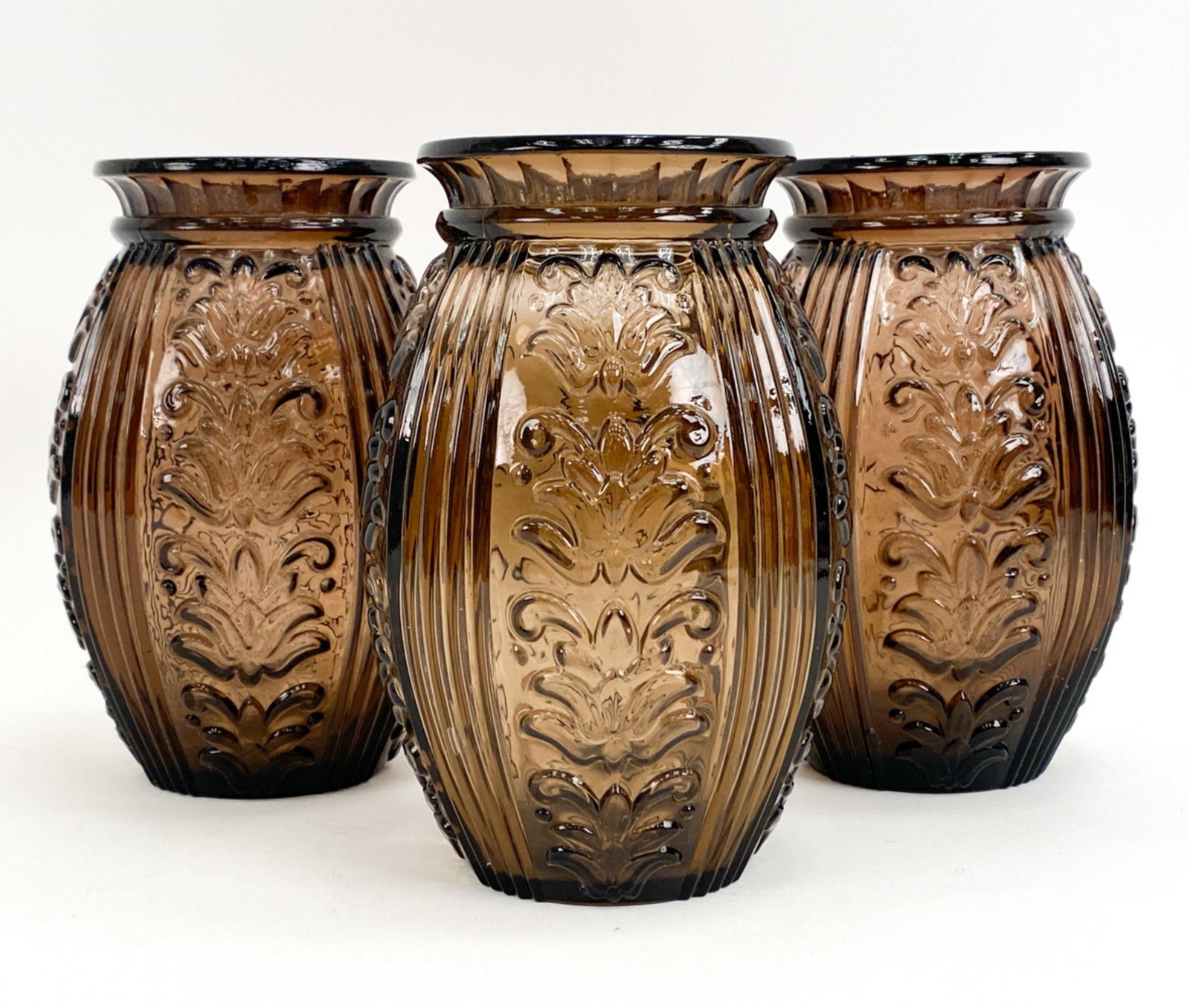 (3) SCANDINAVIAN GLASS VASES: All unsigned. Dimensions: H 8" x Dia 5" Condition: Scratches to top rims. D077