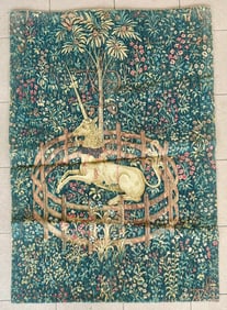 FLEMISH TAPESTRY REPLICA, UNICORN IN CAPTIVITY