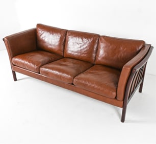 DANISH MODERN BEECH AND LEATHER SOFA