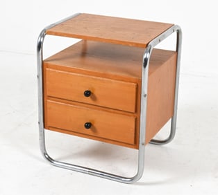 OAK AND CHROME BAUHAUS STYLE NIGHT STAND