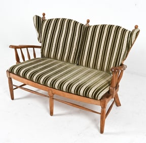 DANISH OAK AND "EAR FLAP" WINGBACK SOFA, C.1970'S