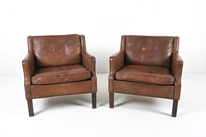 (2) DANISH MODERN LEATHER LOUNGE CHAIRS