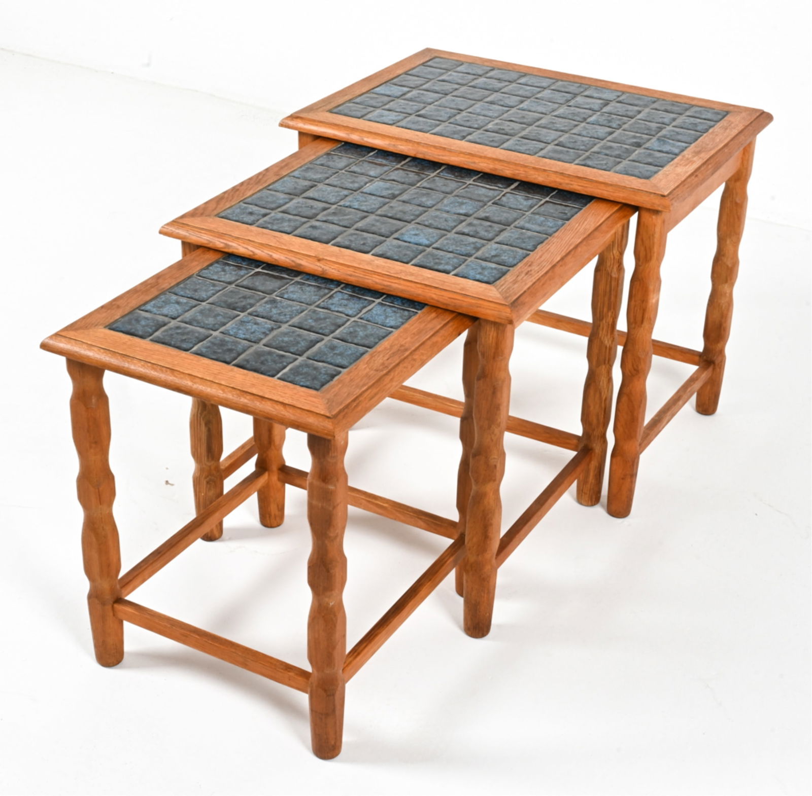 (3) DANISH OAK AND CERAMIC NESTING TABLES (1 of 12)