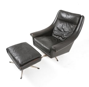 (2) LEATHER CHAIR AND OTTOMAN BY EDMUND JORGENSEN