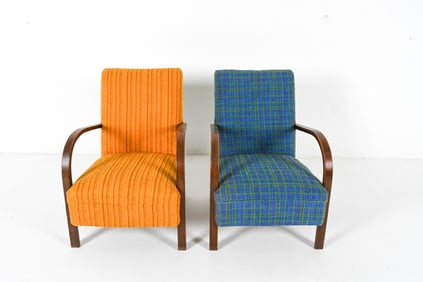 (2) DANISH OAK BENTWOOD DECO STYLE LOUNGE CHAIRS