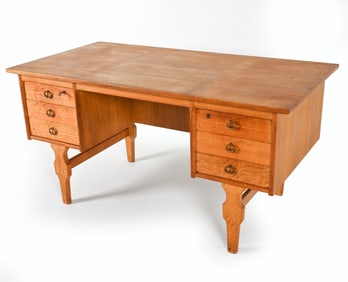 DANISH BRUTALIST OAK WRITING DESK, C.1970'S