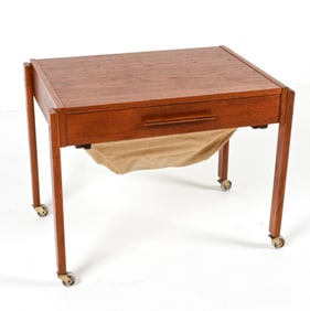 DANISH TEAK ROLLING SEWING TABLE