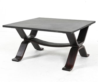 BEECHWOOD AND SLATE STONE COFFEE TABLE, C.1970'S