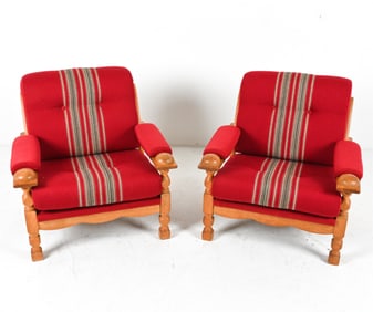 (2) DANISH BRUTALIST OAK ARM CHAIRS, C.1970'S