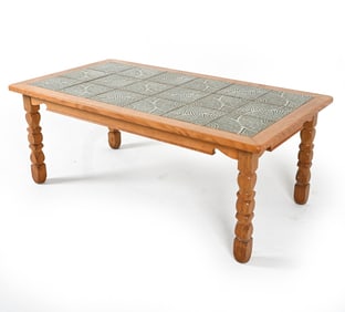BRUTALIST OAK AND CERAMIC COFFEE TABLE