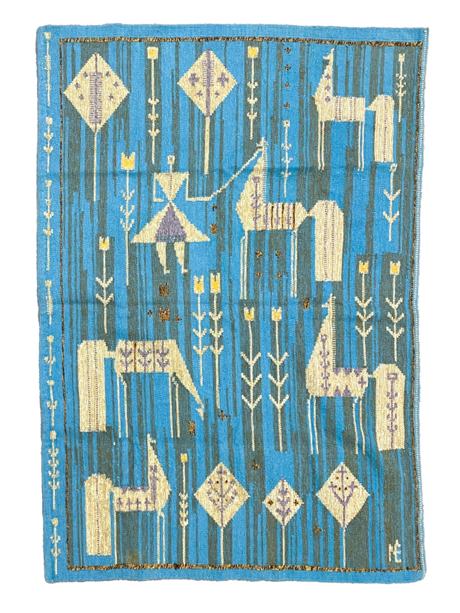 SWEDISH HANDWOVEN WOOL RUG, SIGNED, CIRCA 1970'S (1 of 8)