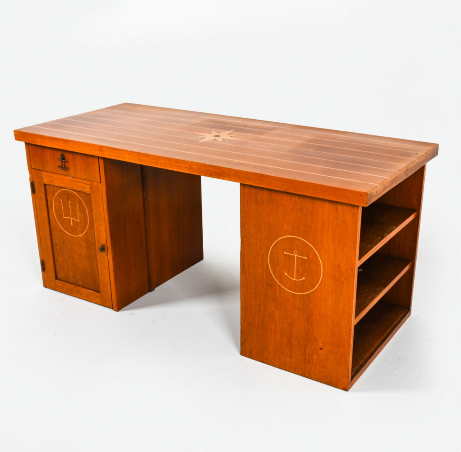 NAUTICAL STYLE OAK DESK WITH INLAY (1 of 20)