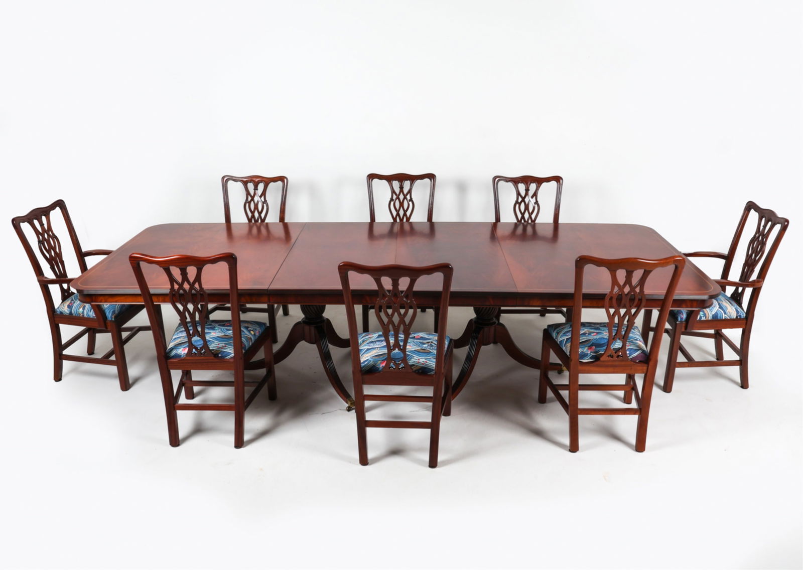 BANDED MAHOGANY DINING TABLE AND (8) CHAIRS (1 of 19)