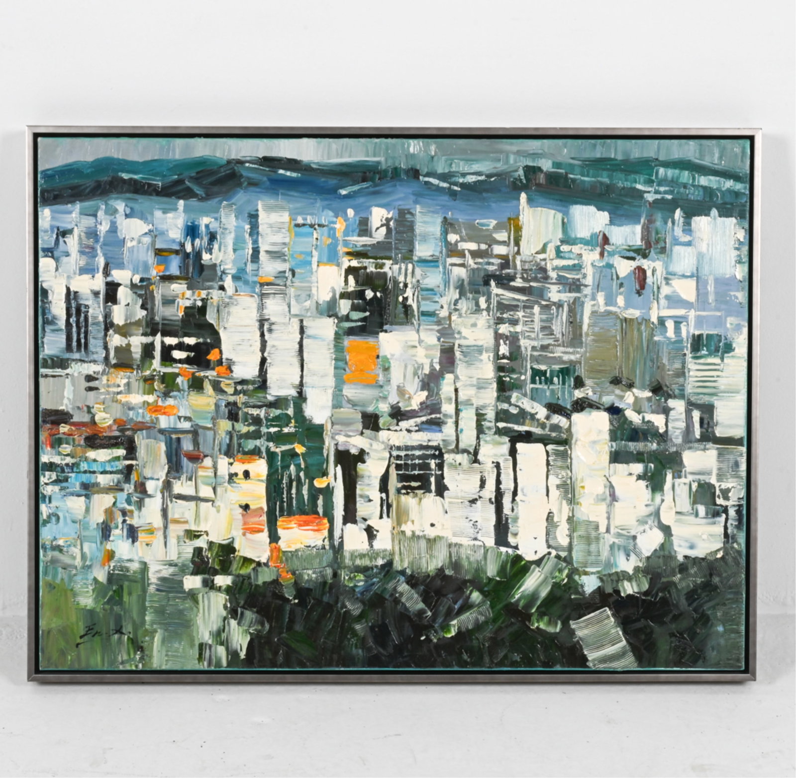 BETHANY SKY WHITMAN - ABSTRACT MIXED MEDIA: Titled 'Indecision'. Dated February, 2017. Includes certificate of authenticity. Oil and acrylic on canvas. Dimensions: Frame H 31.5" x W 42.25". Canvas H 30" x W 42". Condition: Faint surface scratch