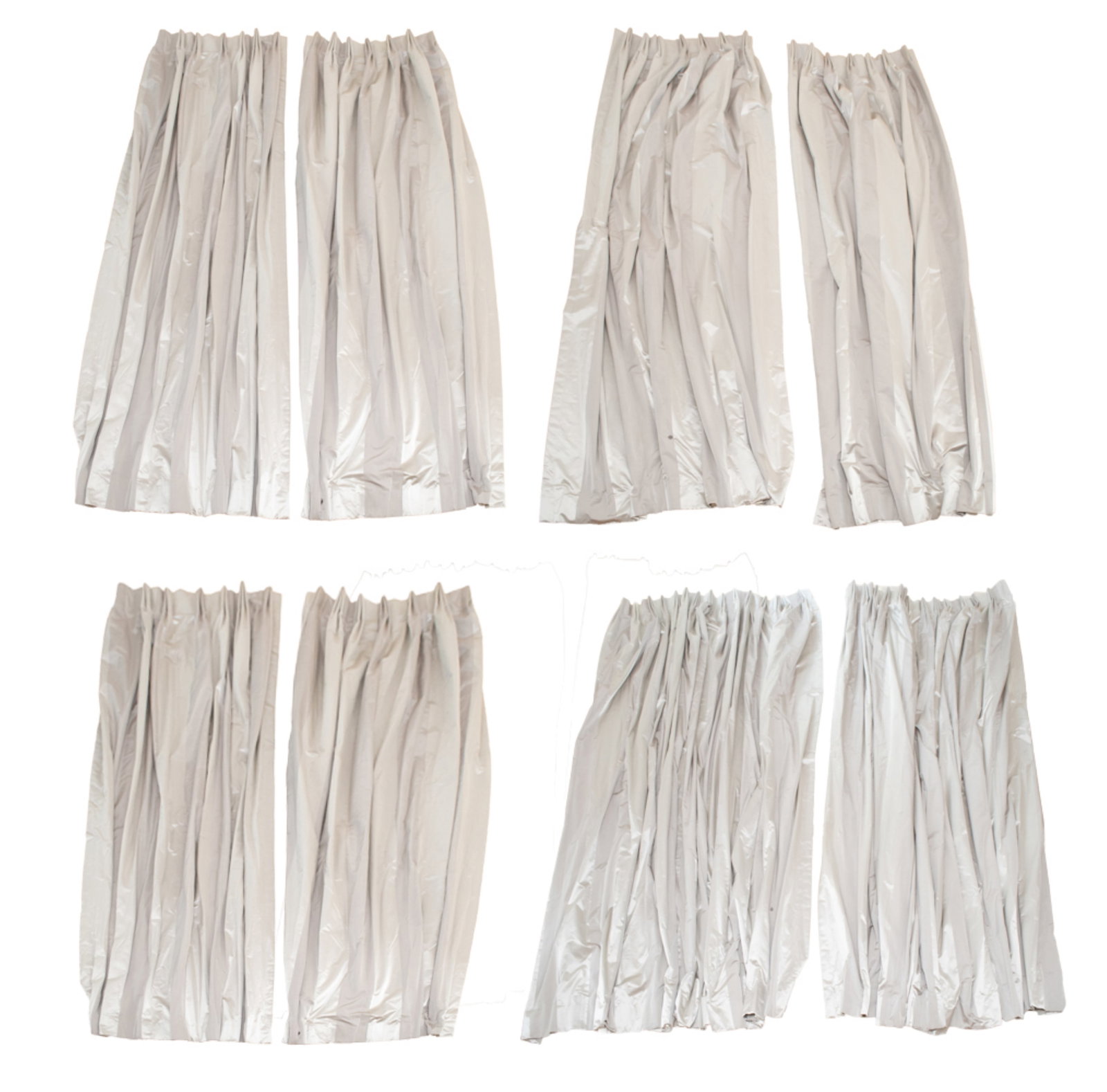 GREY SATIN DRAPERY (8 panels): Dimensions: L 97" x W 73" Condition: Wear consistent with age and use.