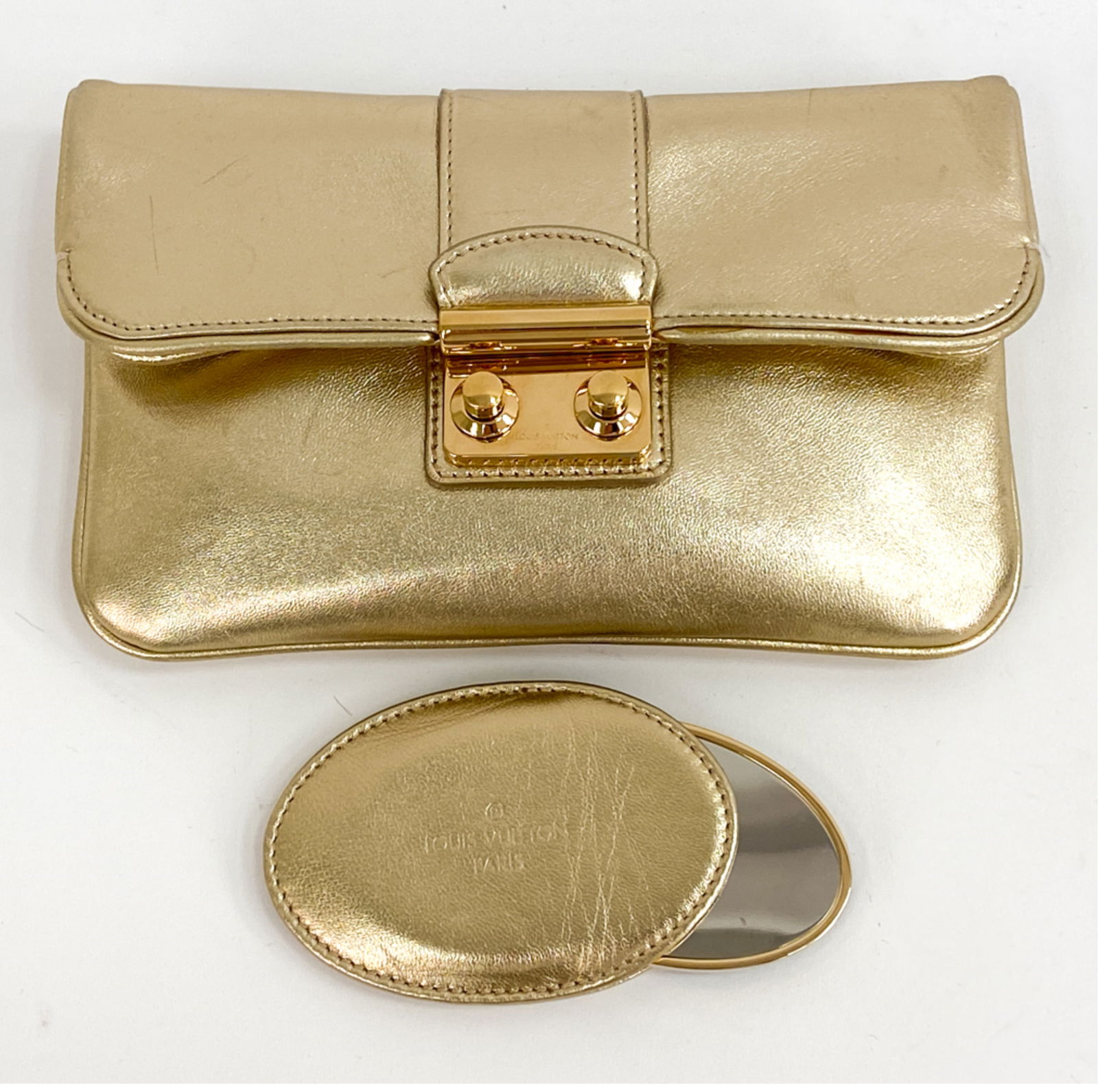 LOUIS VUITTON GOLD METALLIC SLIM SILK CLUTCH (1 of 11)