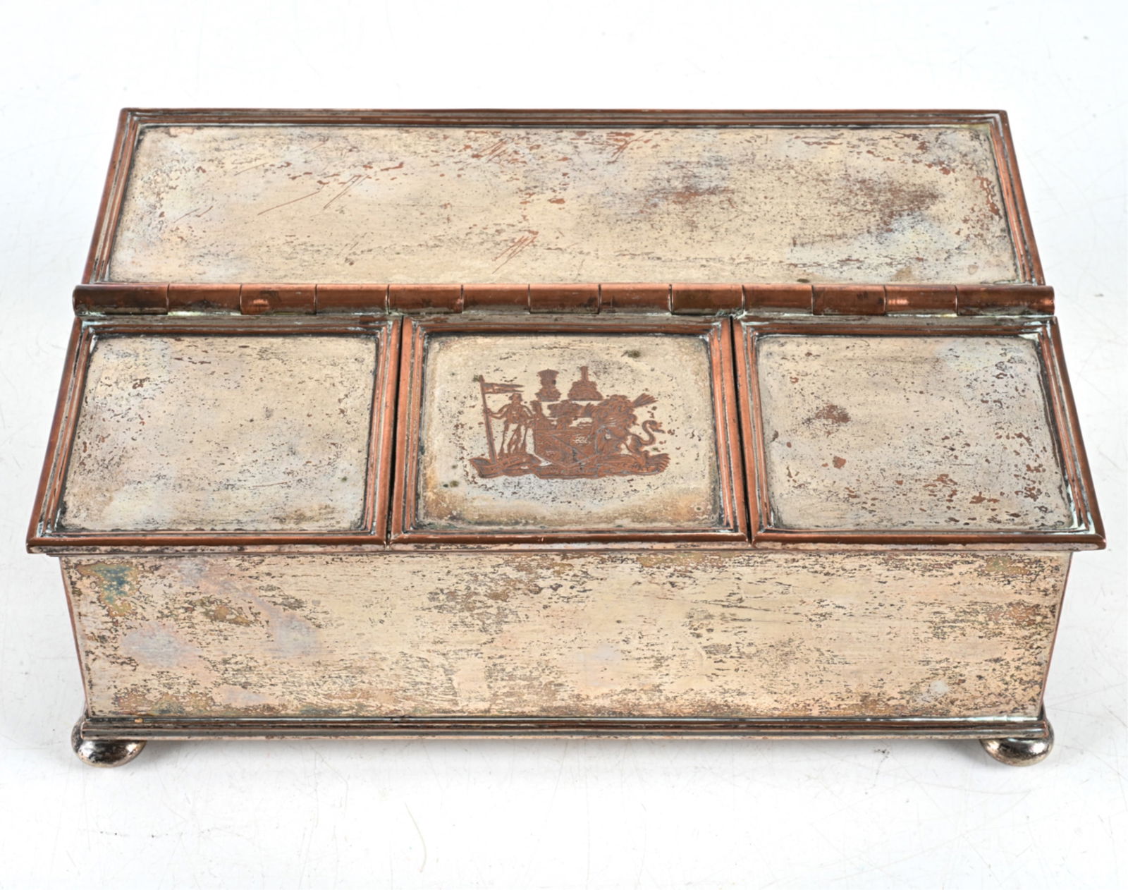 ENGLISH SILVERPLATE ON COPPER INKWELL BOX (1 of 12)