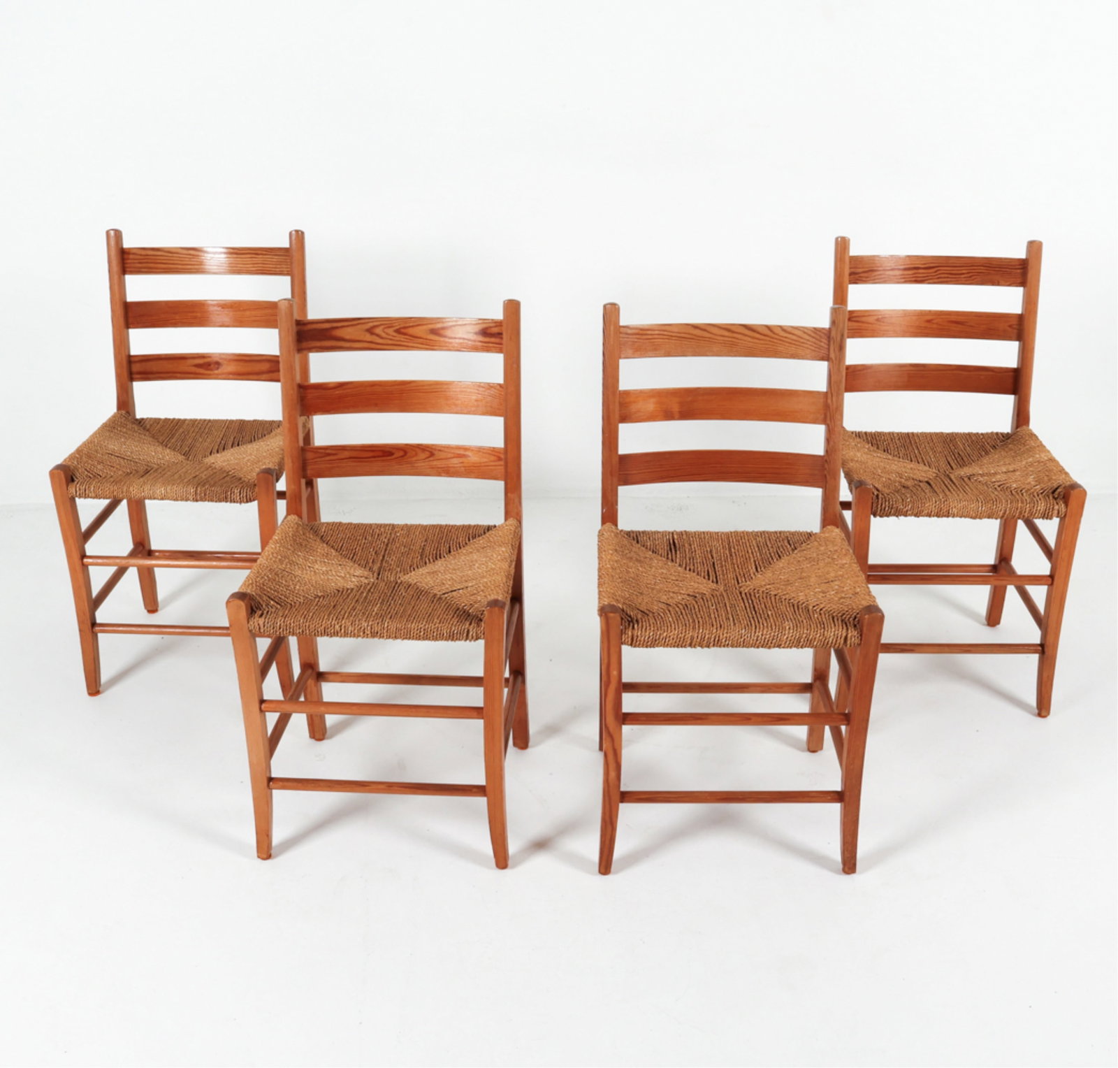 (4 ) DANISH RUSH AND PINE LADDERBACK DINING CHAIRS (1 of 10)