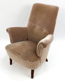 THEO RUTH STYLE DUTCH MOHAIR LOUNGE CHAIR.C.1950: Mohair high back lounge chair in the style of Theo Ruth c.1950 Dimensions: H 37" x W 31" x D36" Seat height 16" Condition: Fading to color on upholstery in areas. PH133