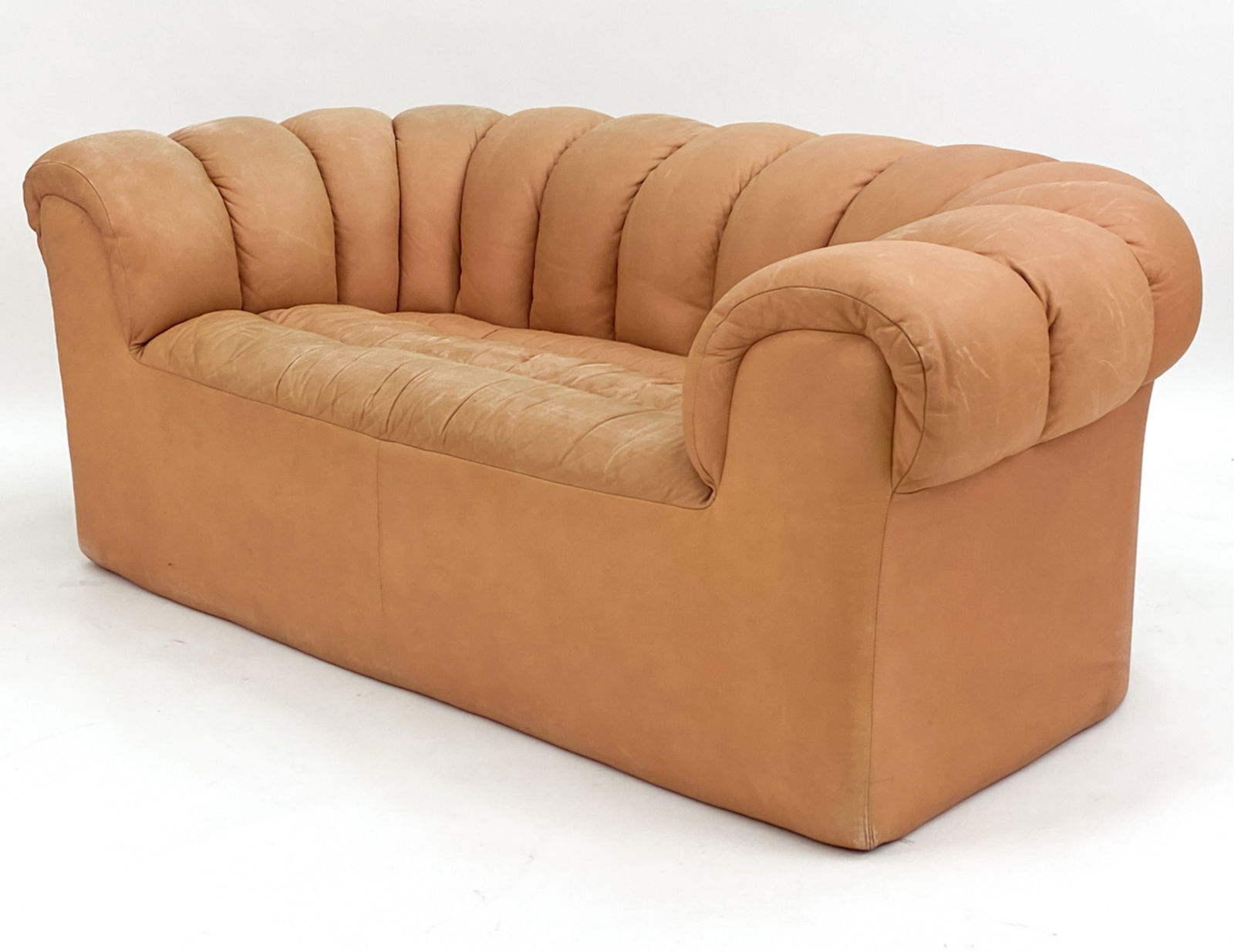 DUTCH LEATHER CROISSANT CHANNEL BACK SOFA. C.1980' (1 of 13)