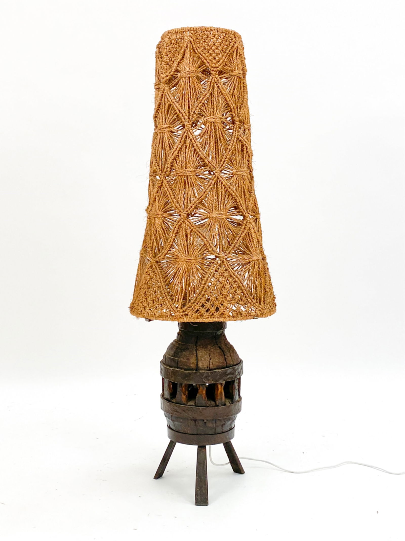 DUTCH OAK & ROPE BRUTALIST FLOOR LAMP. C.1960'S (1 of 10)
