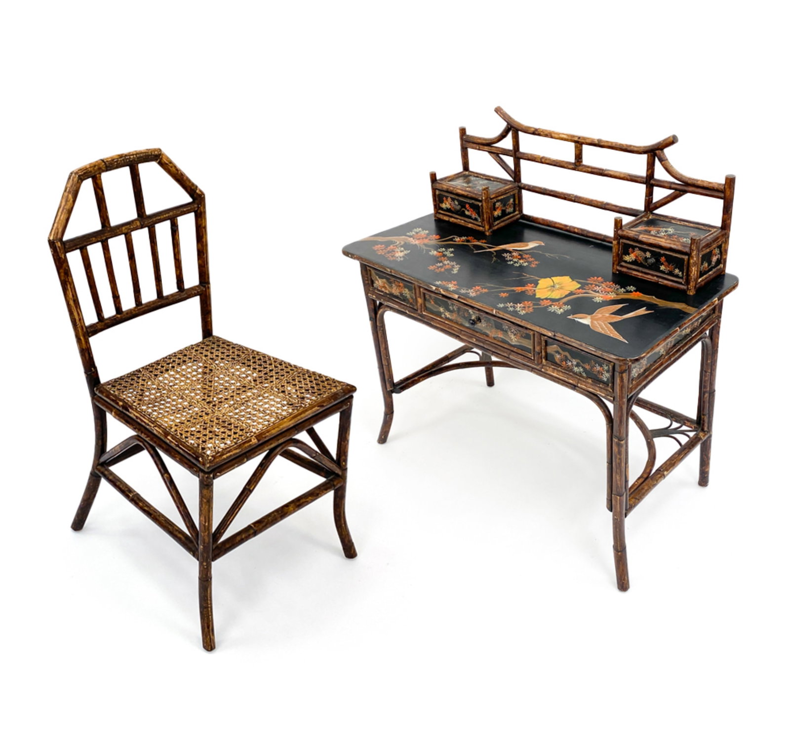 PAINTED JAPANESE STYLE BAMBOO DESK & CHAIR (1 of 20)