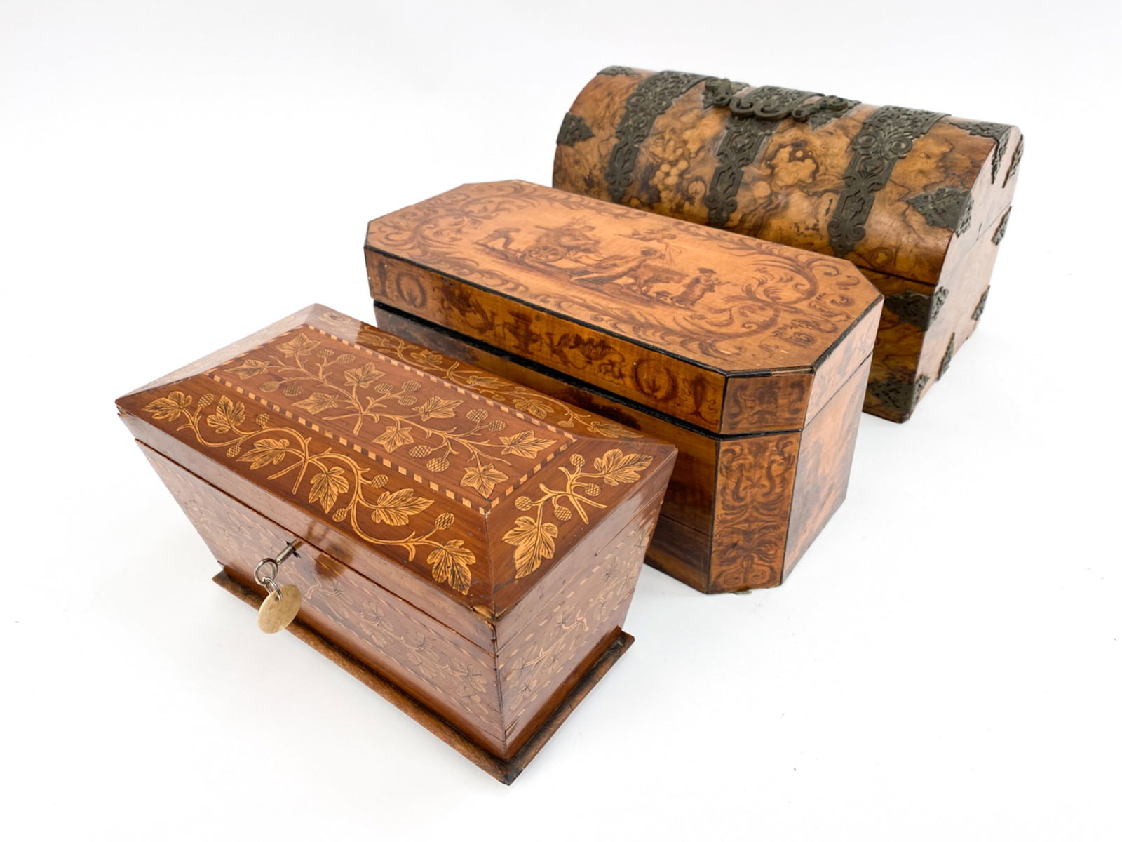 (3) ANTIQUE BURL WOOD TEA CADDY BOXES (1 of 20)