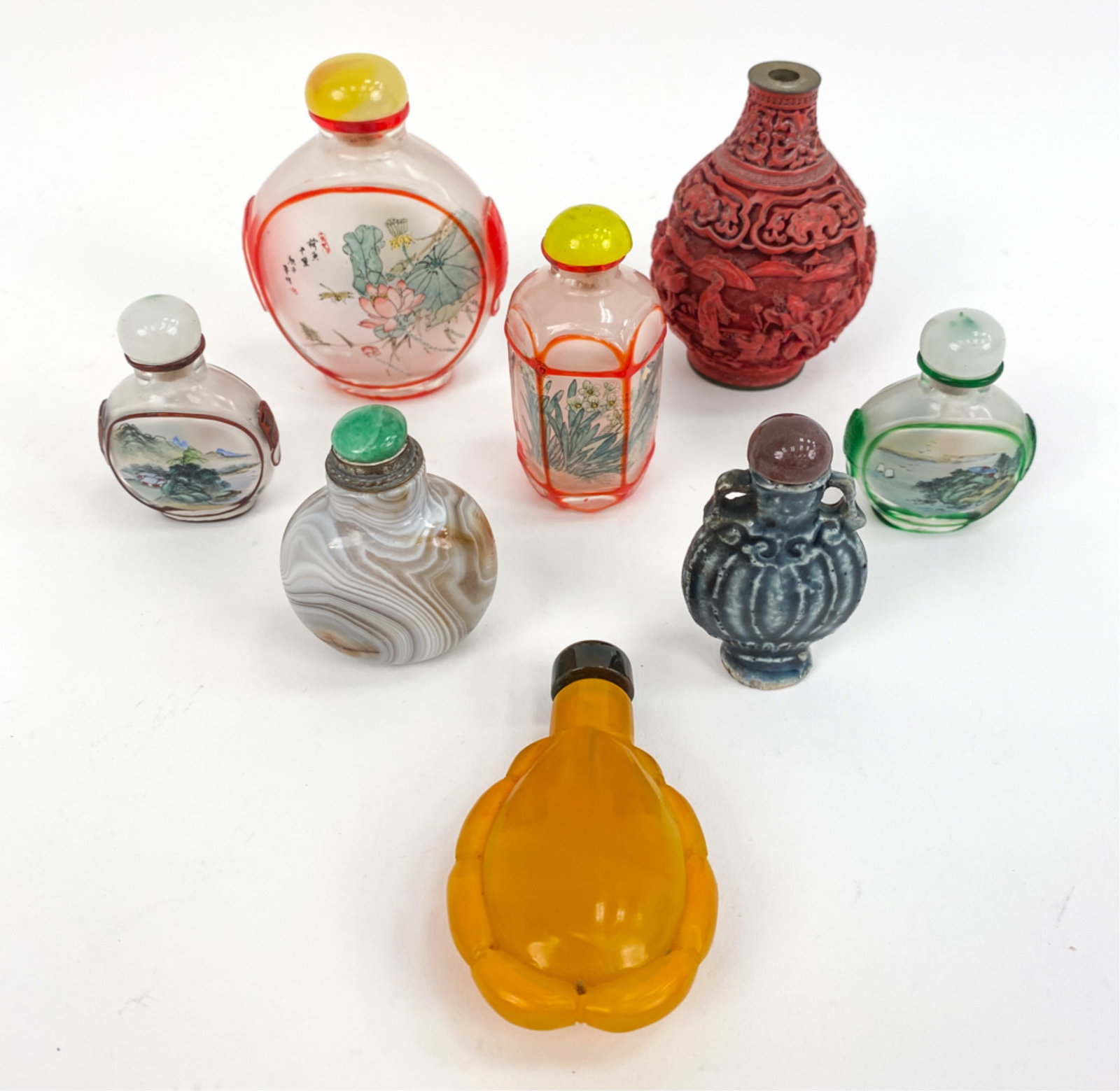 GROUPING OF CHINESE GLASS & STONE SNUFF BOTTLES, (1 of 19)