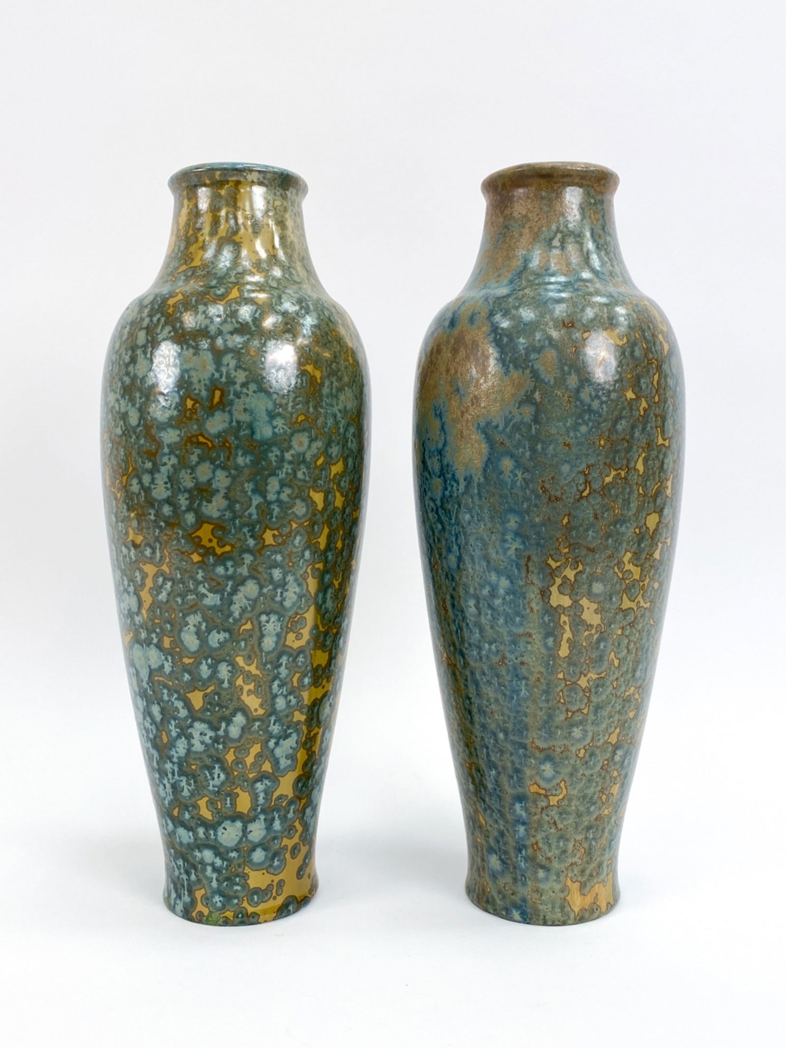 PAIR PIERREFONDS CRYSTALLINE POTTERY VASES C. 1910 (1 of 14)