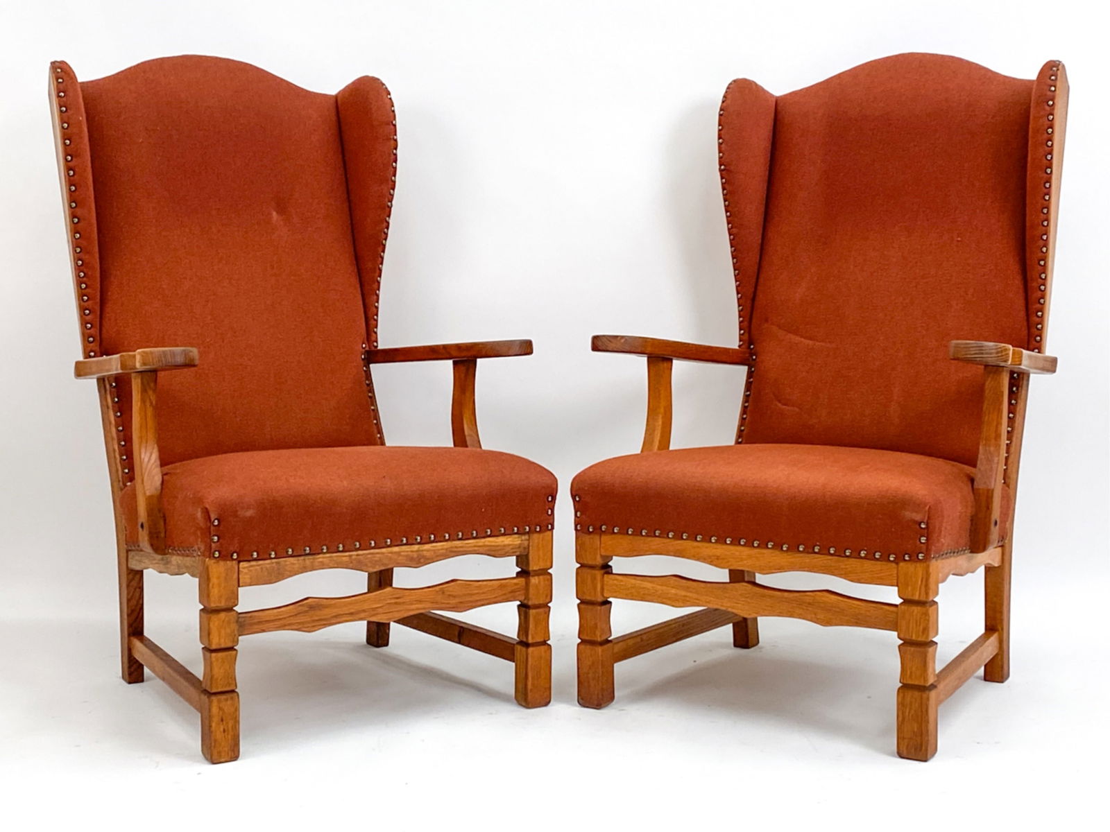 PAIR FRITZ HENNINGSEN STYLE WINGBACK ARM CHAIRS (1 of 14)