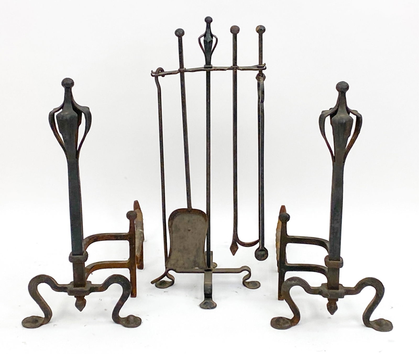 WROUGHT IRON ANDIRONS & FIREPLACE TOOLS (1 of 9)