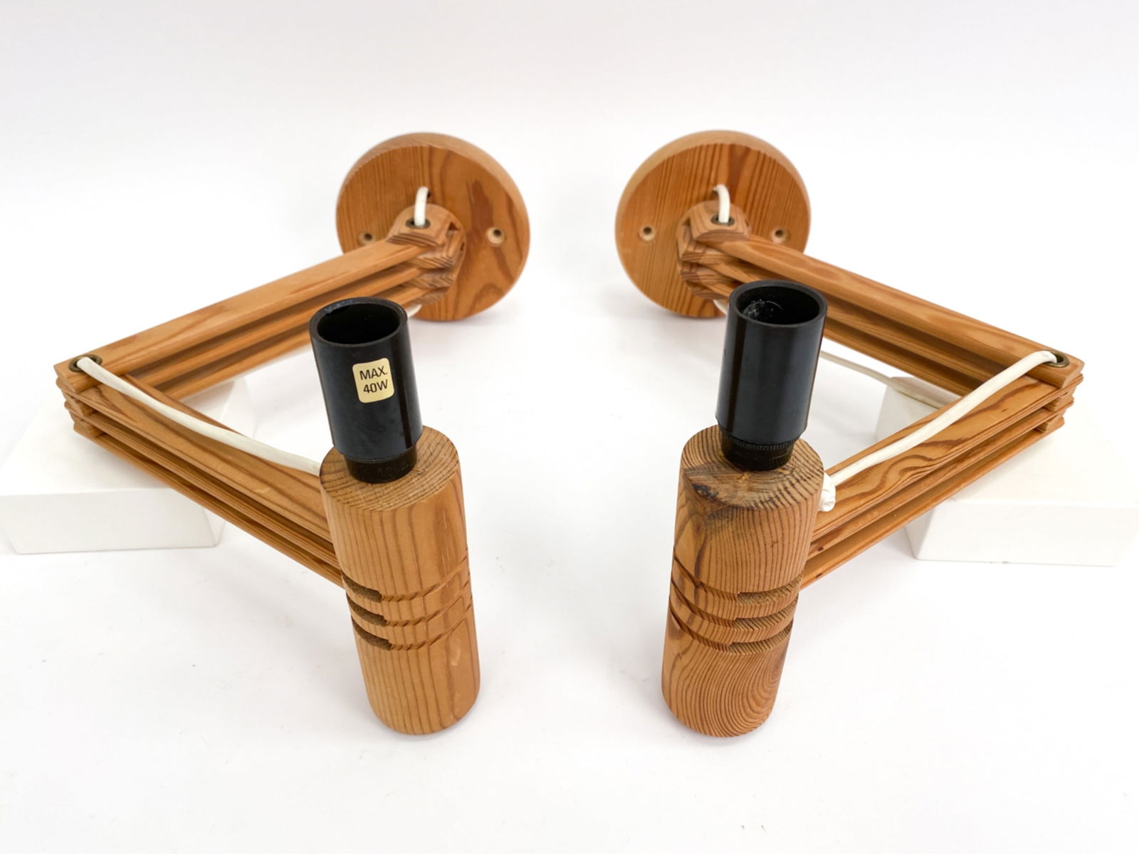 PAIR OF SWEDISH PINE ARTICULATING WALL SCONCES (1 of 12)