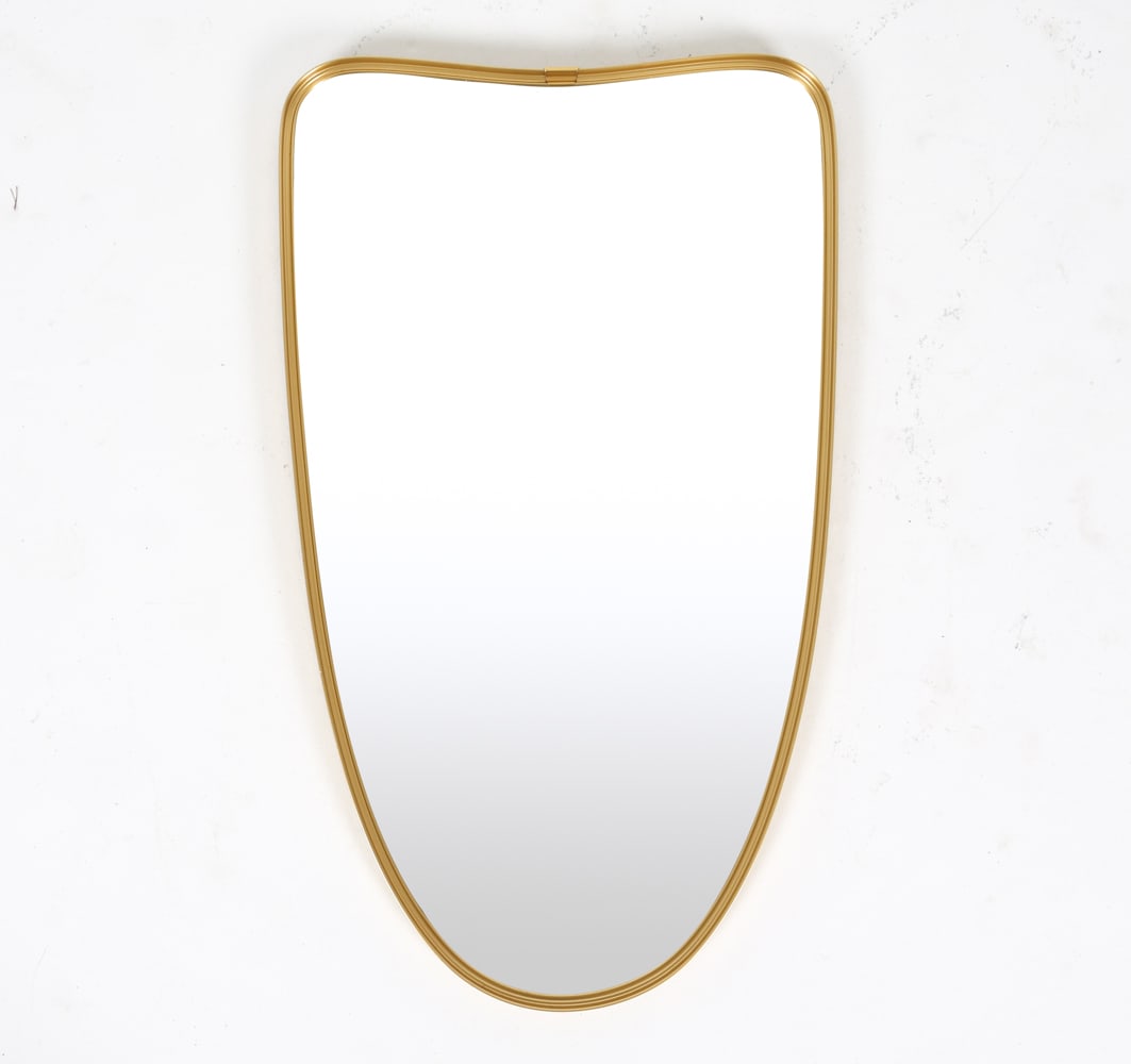 ATOMIC BRASS AND GLASS MIRROR, C.1950'S (1 of 9)