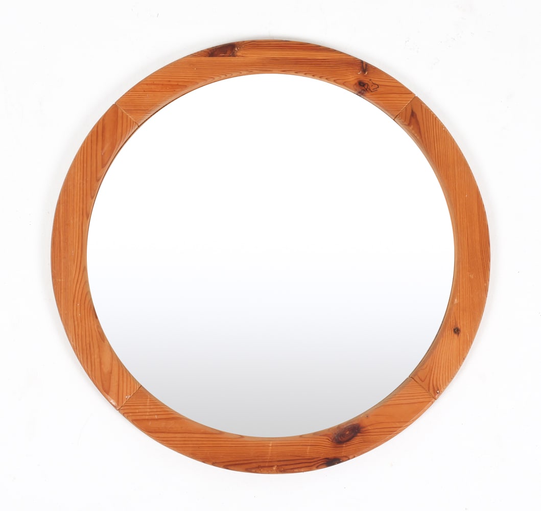 DUTCH PINE ROUND WALL MIRROR, C.1970'S (1 of 6)