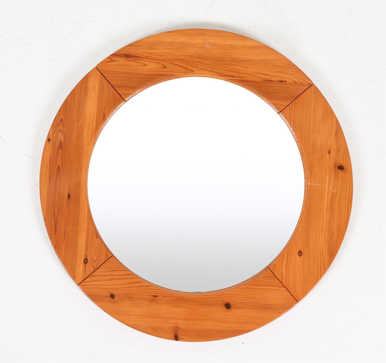 SWEDISH SECTIONED PINE ROUND MIRROR, C.1970'S (1 of 7)