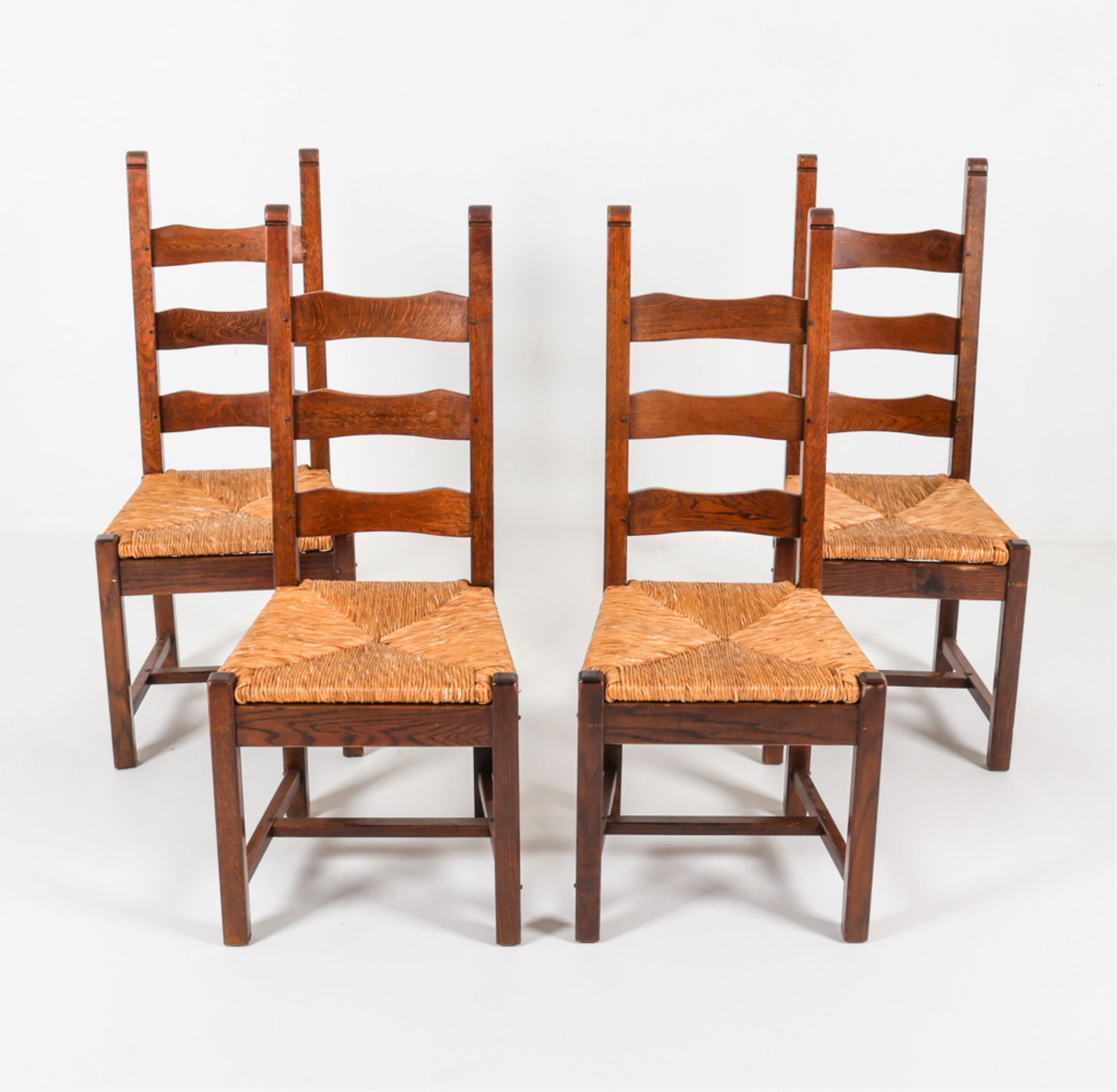 MID-CENTURY DUTCH OAK & RUSH DINING CHAIRS C.1950 (1 of 10)