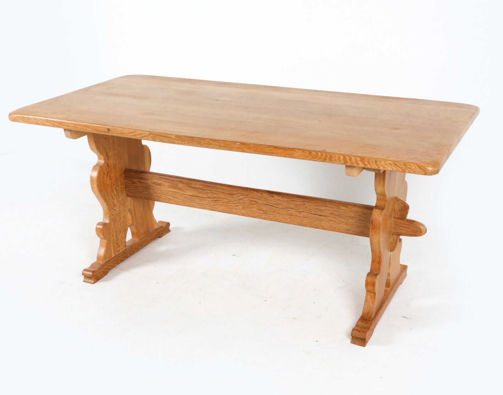 MANNER OF KJAERNULF OAK TRESTLE DINING TABLE (1 of 9)