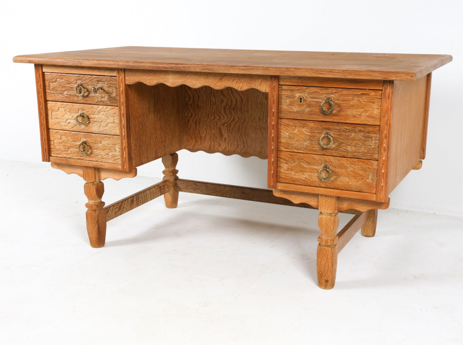 DANISH BRUTALIST OAK WRITING DESK, C.1960'S (1 of 13)