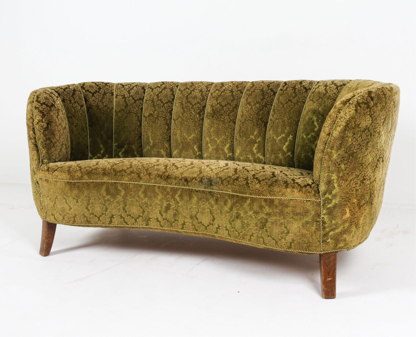 DANISH VELVET BANANA SOFA, CIRCA 1950'S (1 of 18)