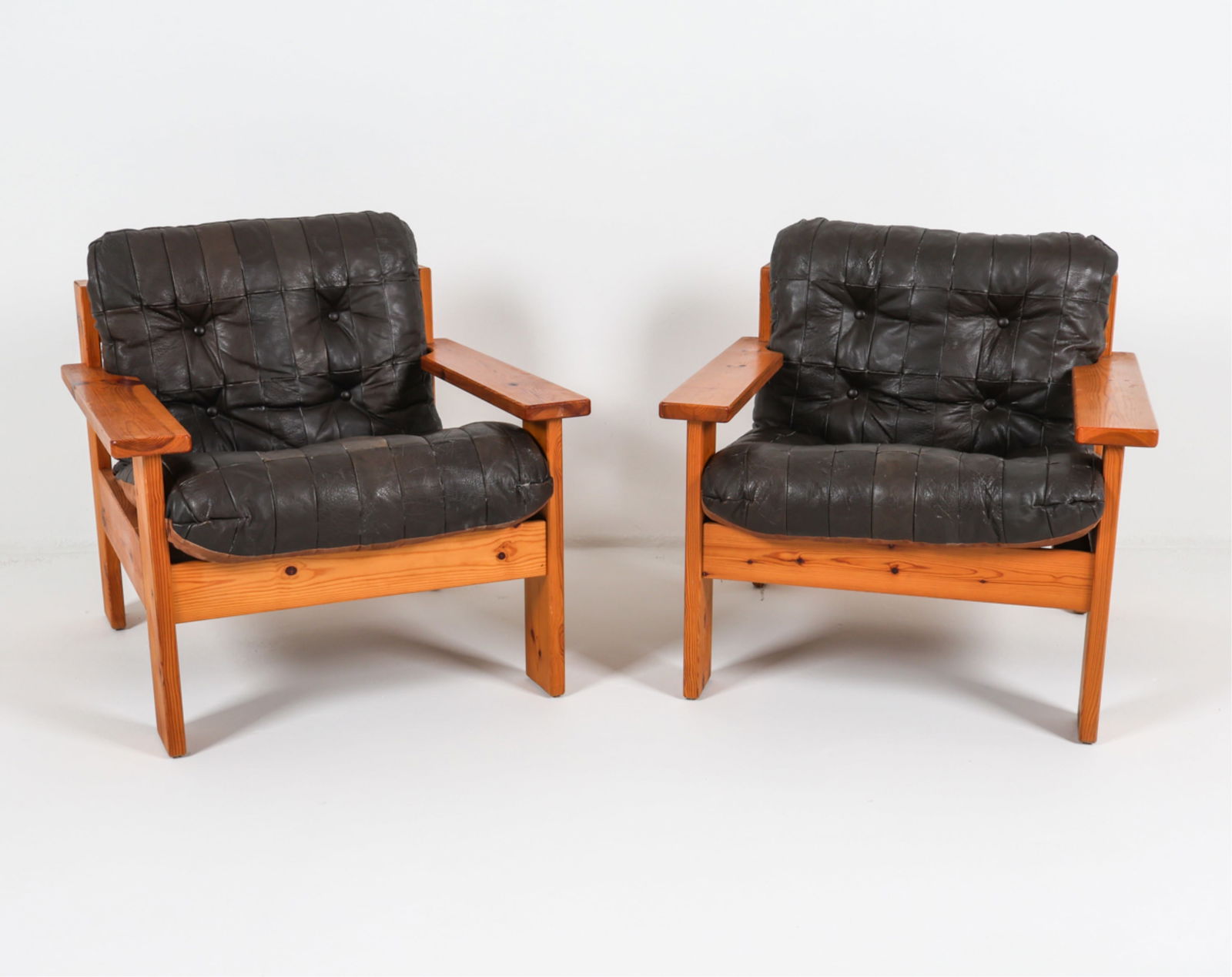 (2) SWEDISH PINE AND LEATHER ARMCHAIRS, C.1970'S (1 of 15)