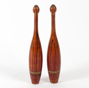 ANTIQUE PAINTED JUGGLING PINS OR INDIAN CLUBS