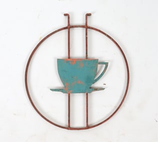 ANTIQUE IRON COFFEE CUP TRADE SIGN