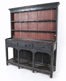 19TH C. PAINTED PINE STEPBACK CUPBOARD