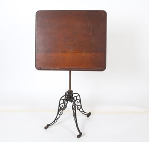 ANTIQUE IRON AND OAK DRAFTING TABLE