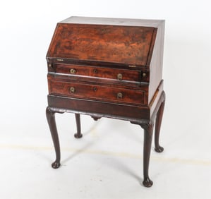 BURL MAHOGANY SLANT FRONT WRITING DESK
