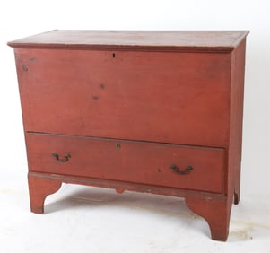 18TH C. PAINTED PINE BLANKET CHEST W/ DRAWER