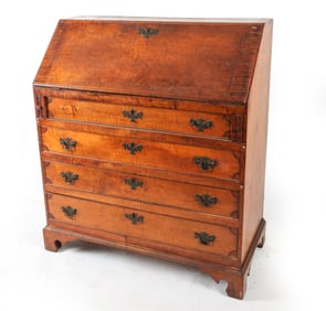 18TH C. NEW ENGLAND CURLY MAPLE SLANT FRONT DESK