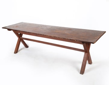 ANTIQUE PAINTED PINE SAWBUCK FARMHOUSE TABLE