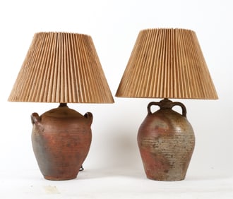 (2) ANTIQUE STONEWARE JUG LAMPS